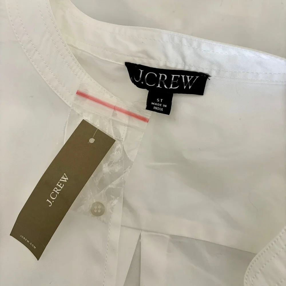 NWT!! J. CREW Delilah Dress Cotton Poplin Solid White Mini Ruffle Small‎ Tall ST